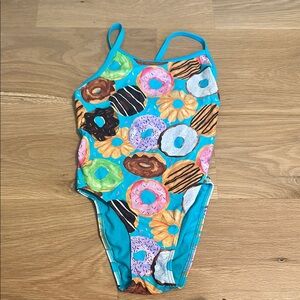 Blue One Piece Swimsuit with Artistic Print